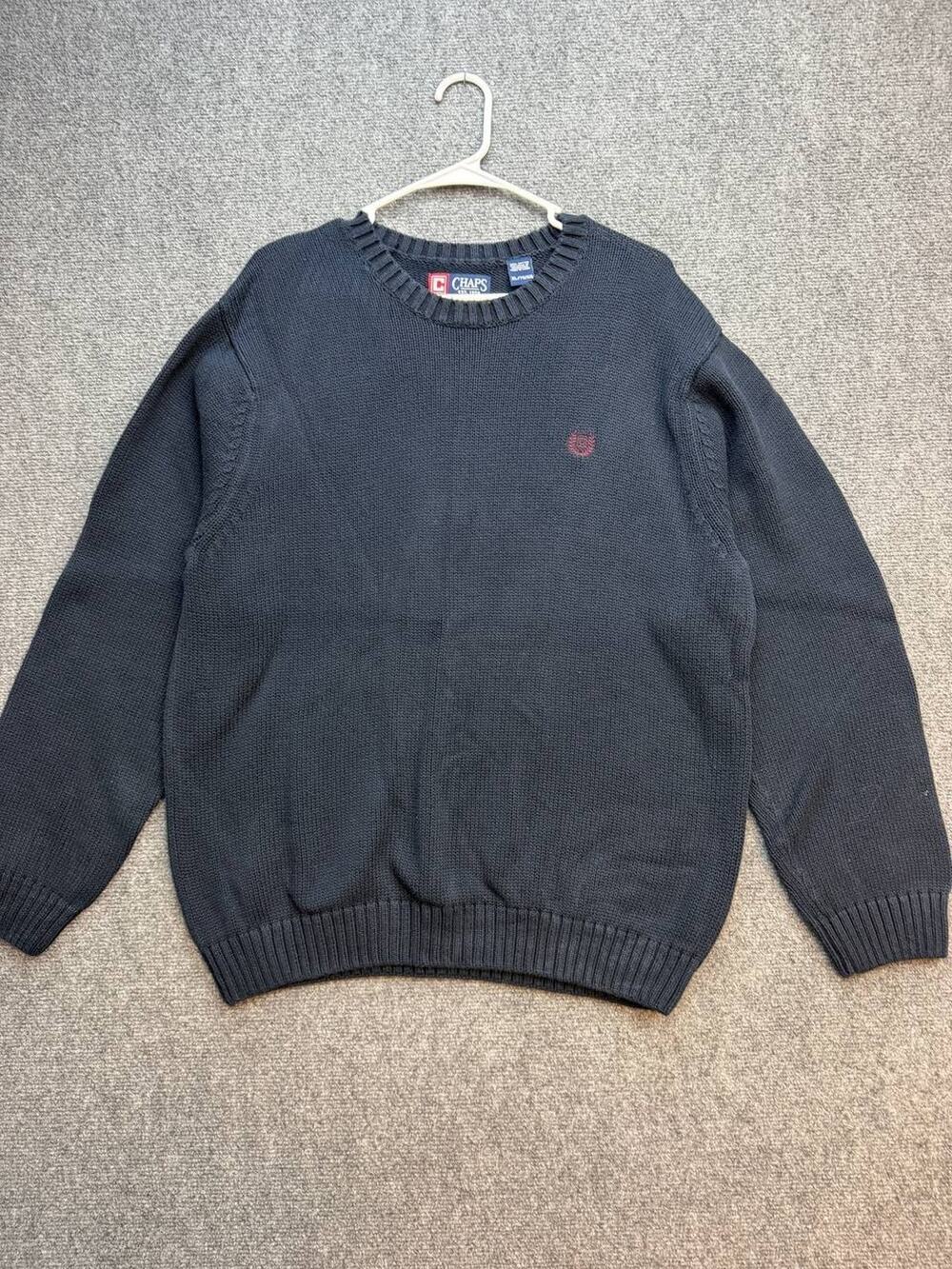Chaps Mens XL Navy Blue Cotton Crewneck Sweater Embroidered Logo